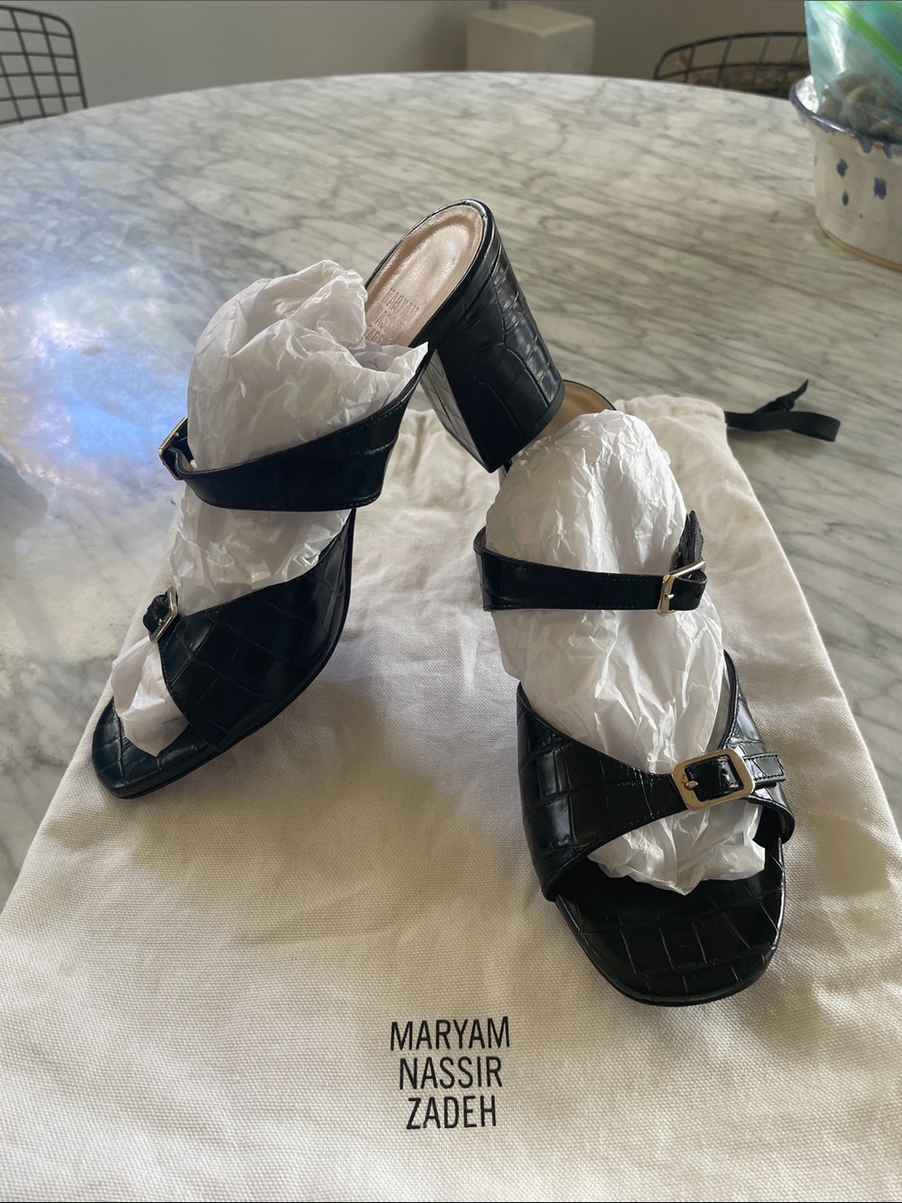 Maryam Nassir Zadeh Black Croc-Embossed Slip-On Heeled Mules